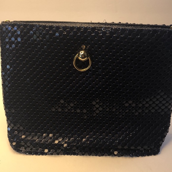 Navy blue sequins clutch with gold accents chain - Picture 3 of 4